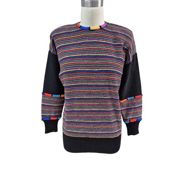 VTG 80s 90s  Antonella Preve Colorful Striped Sweater Sz S - Picture 2 of 11
